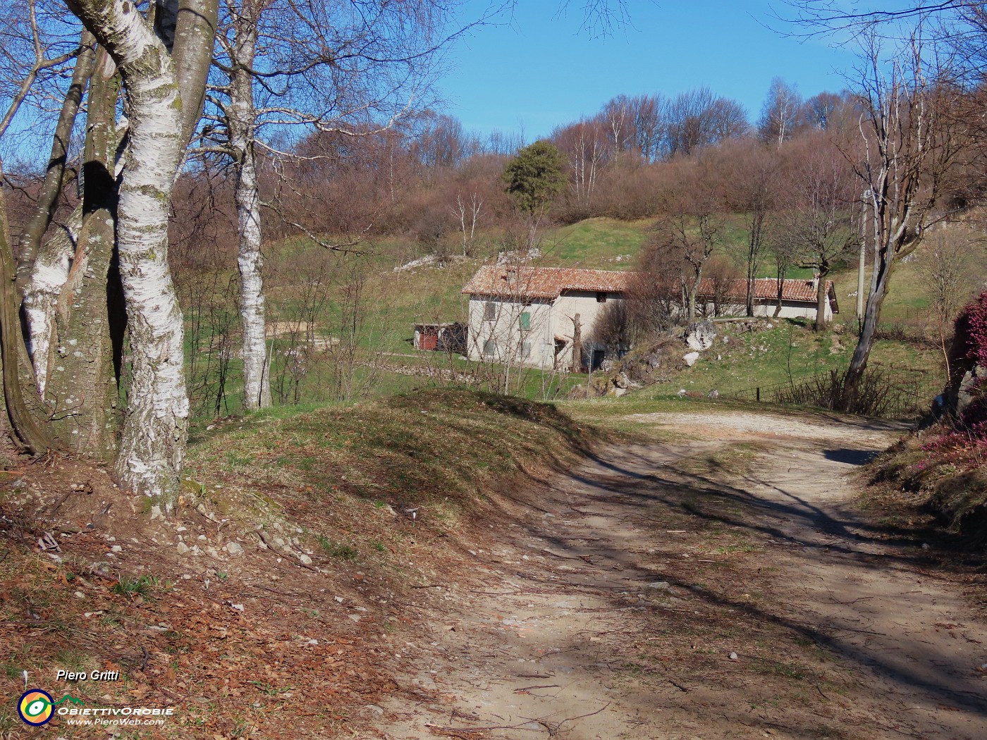 36 Dalla cima della Corna Bianca mi sono abbassato  alla stradetta per la Stalla del Fop (1124 m).JPG